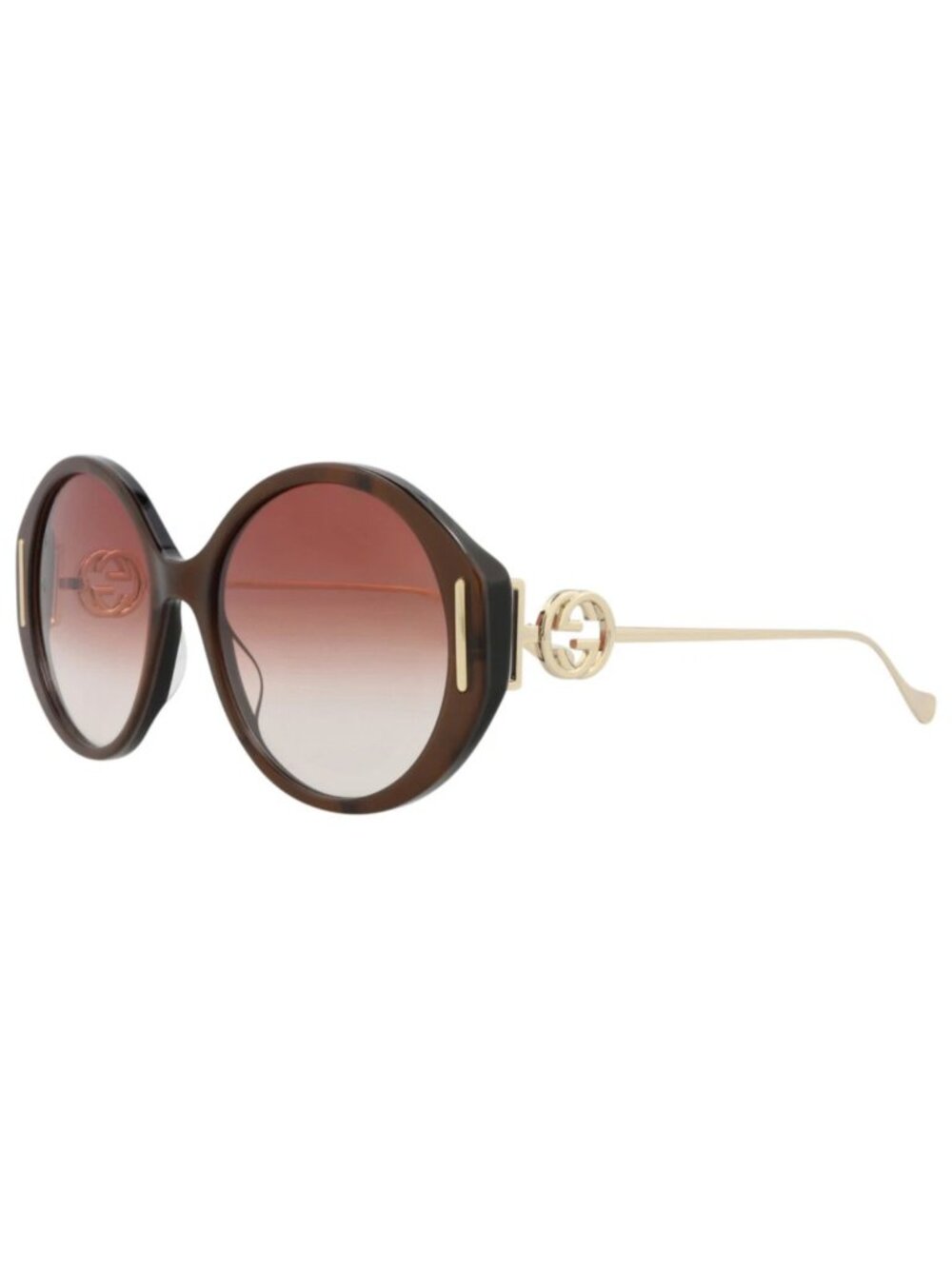 New Gucci Women's Sunglasses Round Oval Acetate Frame Brown Gold Red